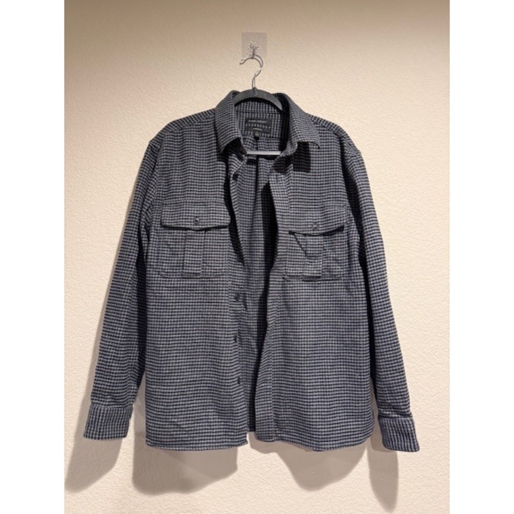 Banana Republic Mens L Standard Fit Houndstooth Flannel Shirt Navy Blue Grey L